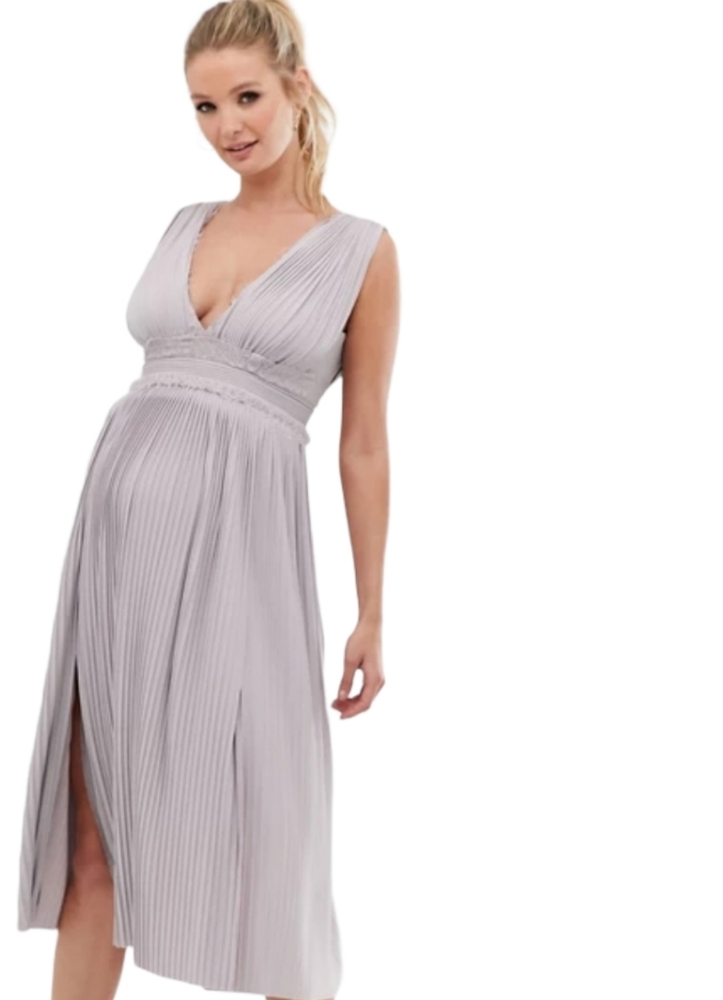 Asos maternity lace insert pleated midi dress gown
